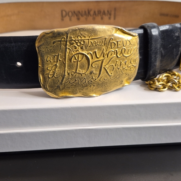 Donna Karan Black Leather With Gold Removable Chain And Charm Accent